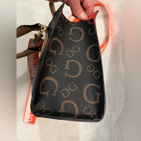 Guess Brown Monogram Mini Satchel Crossbody - Picture 10 of 15